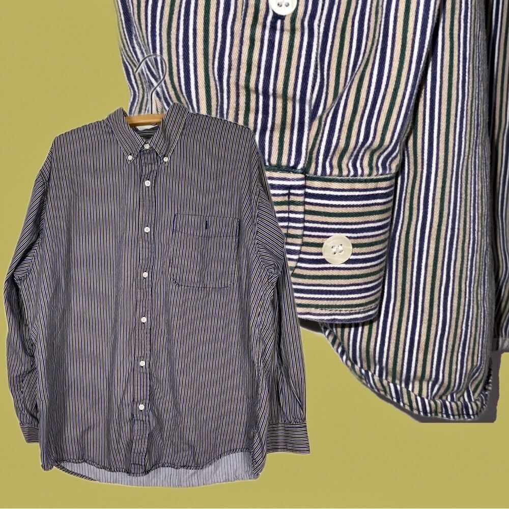 vintage 90s cherokee button up long‎ sleeve shirt XL 100% cotton green purple